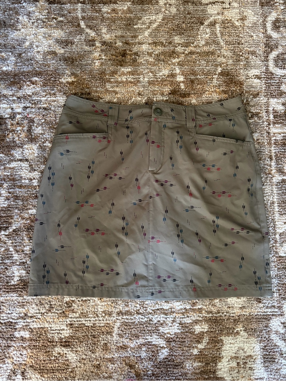 Eddie Bauer Olive Green Skort with Subtle Multicolor Print